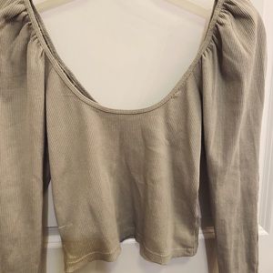 Green Ribbed Puff Sleeve Top